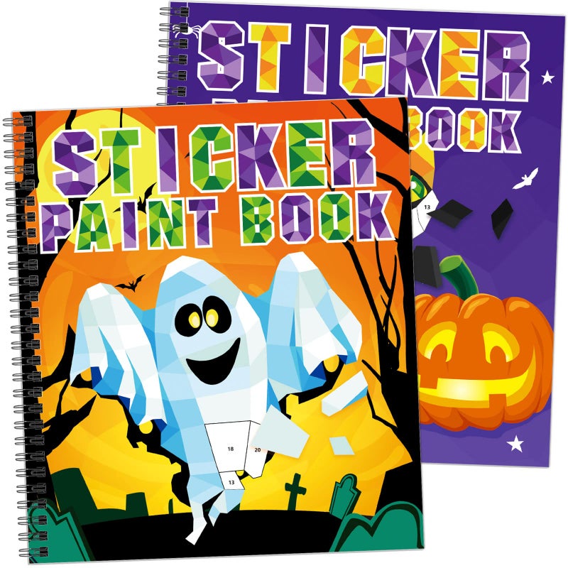 TBEEJ 2PCS Halloween Crafts for Kids Ages 4-8 Sticker Paint Books Includes Pumpkin Mummy Witch Monster and More Designs Gift Party Create 20 Pictures(Sticker Sheets are Separate) - Image 1